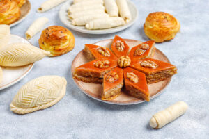 traditional azerbaijan holiday novruz sweets shekerbura qogal paxlava mutaki