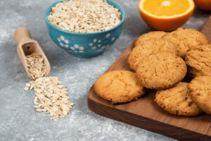 oatmeal with homemade cookies grey table