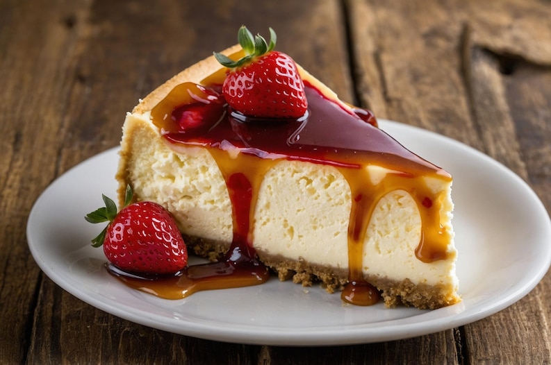 freepicdownloader.com cheesecake with slice cake plate with strawberry strawberry medium