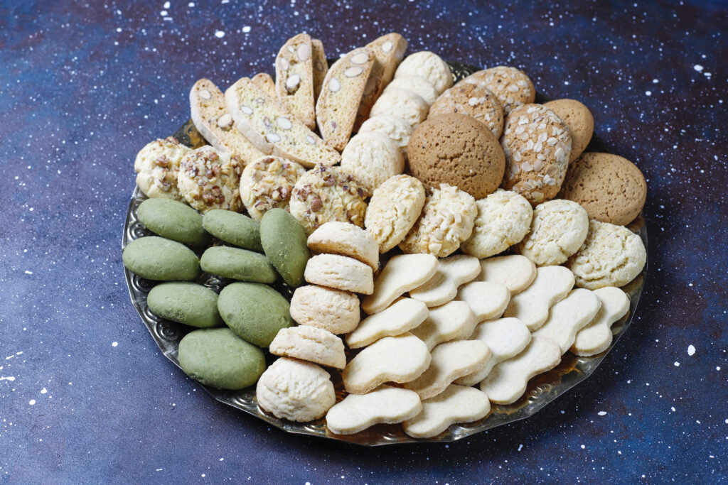 various cookies wooden tray gray